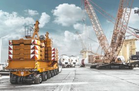 Strong basis for wind power: SCHEUERLE SPMT transporting crane weights required for the construction of high-performance wind turbines.