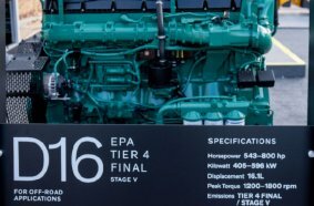 The efficient Tier 4 Final D16 engine is being presented on the Volvo Penta stand.