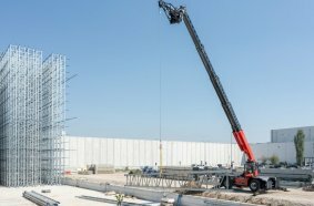 The new MRT 4080 combines the functions of a telehandler, crane, and aerial work platform into a single machine.