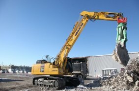 Attachments like a Lehnhoff fully automatic symmetric quick coupler and the Montabert multiprocessor can help make quick work of demolition tasks.