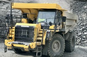 The first Komatsu HD605-10 put into operation by Kuhn in Baden Württemberg, now working in quarry.