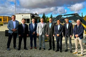 Pictured from left: Ewout Korpershoek and Tetsuya Morita with Topcon, Matthew Horwath and Peter J. Lau with FARO, Ivan Di Federico with Topcon, Phillip Delnick with FARO, and Murray Lodge and Luc Le Maire with Topcon.