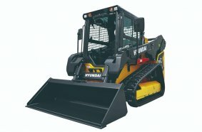 The Hyundai HT100V compact track loader has a rated operating capacity of 2,300 pounds (1,220 kg), and its heaped bucket capacity is 0.58 yd3 (0.44 m3).