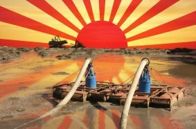 Two slurry pumps from the Land of the Rising Sun on pontoons: hardly any pit can manage without drainage.