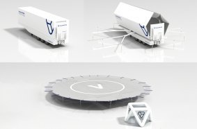The mechanical prototype from the “Mobile  Vertipad” project study is currently being built.  At the push of a button, the trailer becomes a  flight platform for a cargo drone.