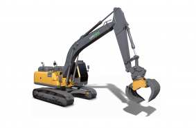 Excavator with Quick Coupler and Grapple