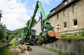 Thanks to the attached grapple saw, the tree care handler was able to precisely secure each section of the tree, cut it, and bring it safely to the ground.