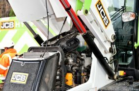 A hydrogen internal combustion engine installed in a JCB backhoe loader.