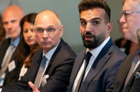 Mete Coban MBE, Deputy Mayor of London (center) with Thomas Bitter, Head of the Compact Business Unit at Volvo CE (left) and His Excellency the Swedish Ambassador to the United Kingdom, Stefan Gullgren (right). 