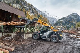 The Liebherr T 60-9s is used for timber handling in the sawmill.