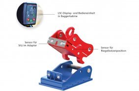 The Lehnhoff Safety Control consists of the two sensors installed in the quickcoupler and the control unit in the excavator.