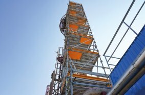 The 18-m-high stair tower was firmly anchored to the steel structure and provided a safe and stable route to the MTBE column.