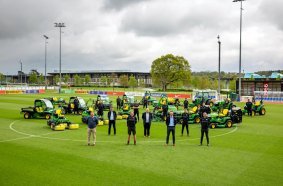 The John Deere, Farol and St George’s Park team that agreed the new fleet deal are (left to right) Nikki McKenzie, Tom Spencer, Matt Arnold, James Moore, Jacob Shellis, Dan Oliver and Andy Gray.