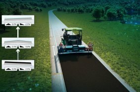 Perfect transitions: the Grade Assist digital assistance system automates the paving of crown and cross slope profiles and expands the capabilities of the existing Auto Grade Plus system for automated grade and slope control.