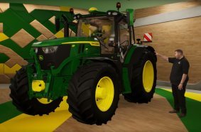 Gareth Gault, known as Donkey, from the Grassmen Instagram account, talks about the new John Deere 6R on the set of the Deere Studio.