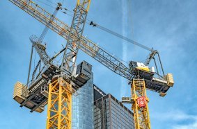 Hoisting work can be completed quickly and safely using the new 258 HC-L 10/18 Fibre (front left) from Liebherr.