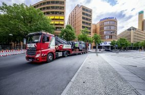 The Wirtgen milling machine is loaded up and ready to go to the next job in no time at all.