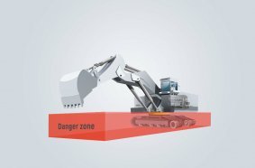 The danger zone of the excavator is located directly at the point, where the service personnel attach the measuring device during a manual measurement.