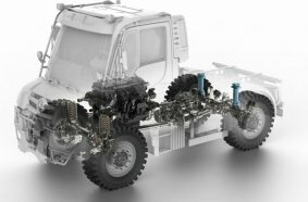 Hydropneumatic suspension on the rear axle