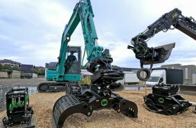 Kobelco with Steelwrist SQ40 fully automatic coupler solution with work tools