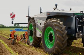 4-wheeled AgXeed AgBot with Schmotzer Select hoe 