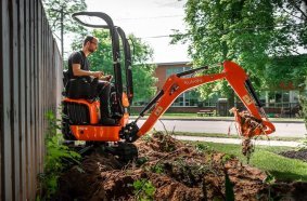 Caption: Kubota announced the K008-5 conventional tail swing and the all-new U10-5 (pictured) minimal tail swing compact excavators, available at dealerships this spring.
