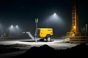 The M59 PE with light mast is the ideal construction compressor for emergency operations at night.