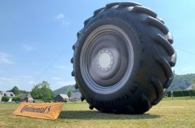 Continental advertises with a giant inflatable TractorMaster tire along the 2022 Tour de France