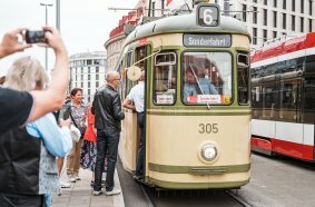 Boarding the historic tram