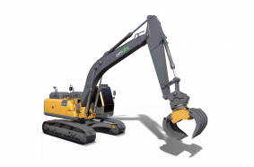 Excavator with Quick Coupler and Grapple
