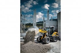The new L 508 Liebherr compact loader, pictured being used on a construction site, can be seen on the Liebherr Bauma booth.