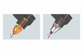 Comparison between a GENERATION C² round-shank pick (left) and a conventional pick (right).