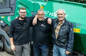 Wheeled paver resurfaces yard with winding roadways