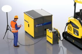 Komatsu's portable charging concept for mini-excavator is a concept designed for environments without a power supply.