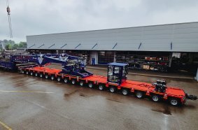 36 Goldhofer THP/SL-L axle lines in combination with a Greiner girder bridge for Collett & Sons 