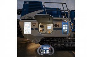 The SPECTIVE operating concept: touch panel directly at the plant, large radio remote control for the set-up and driving procedures, small radio remote control with all operating functions. SPECTIVE CONNECT - the new app with all relevant plant information and jobsite reporting.