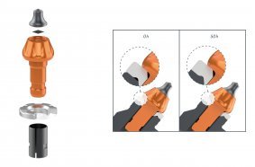 Self-forming of the centring profile in the contact surface of the pick holder within 50 hours of cutting with Wirtgen Generation Z² round-shank picks.