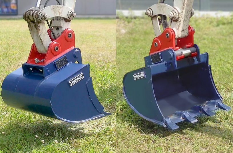 Right picture: It is not possible to detach the attachment from the quick coupler. The Double-Lock lock encloses the pick-up shaft.<br>IMAGE SOURCE: Lehnhoff Hartstahl GmbH