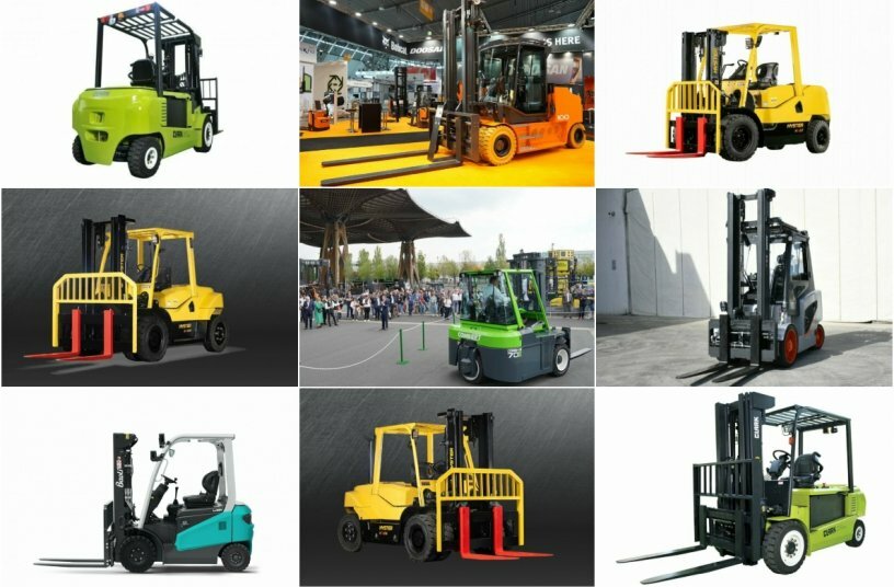 Top 15 Most Powerful Forklifts Based on Load Capacity Launched in 2023<br>IMAGE SOURCE: Doosan Bobcat EMEA, Hyster, © Carer Srl, Combilift, CLARK Europe GmbH, Baoli EMEA S.p.A