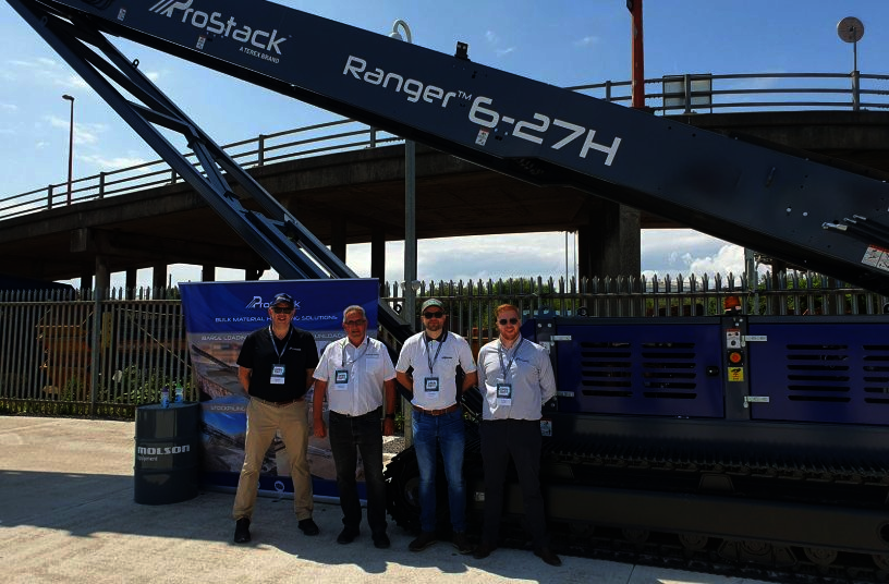 Steven Aiken (ProStack), Brian Albiston and Kris McWalte (Molson) and Lee Nesbitt (ProStack) with the ProStack Ranger 6-27H on display at the Molson 2023 Open Day<br>IMAGE SOURCE: ProStack (Terex)
