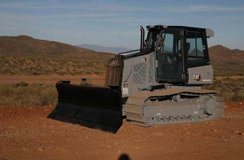 Cat D3 Small Track Type Tractor in Centennial Grey.<br>IMAGE SOURCE: Caterpillar
