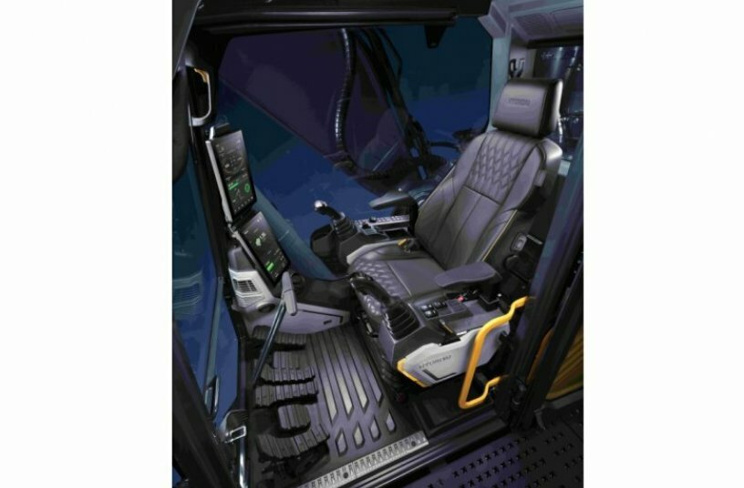 The cabin is air-conditioned, very spacious, and equipped with large displays.<br>IMAGE SOURCE: Hyundai Construction Equipment Europe