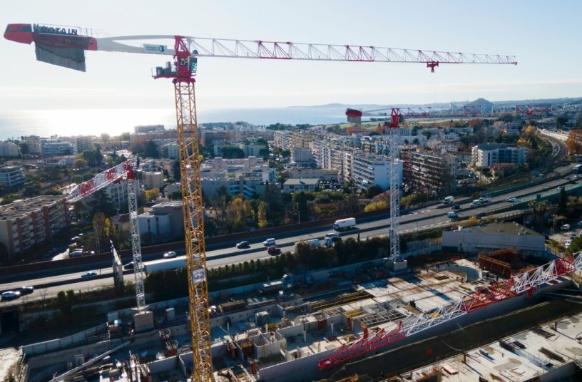 Five Potain tower cranes support construction of eco-district in southern France<br>IMAGE SOURCE: Manitowoc
