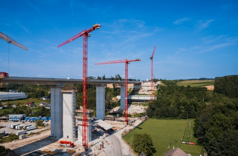 Three WOLFF Cranes Support Spectacular Aurach Valley Bridge Project<br>IMAGE SOURCE: WOLFFKRAN International AG