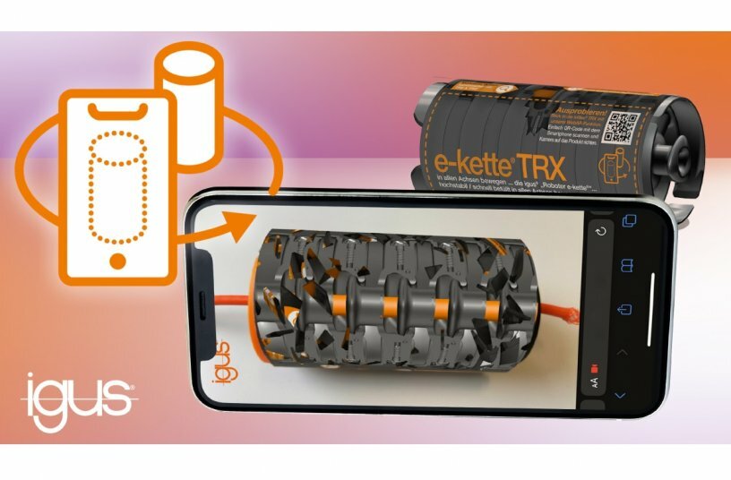Augmented reality allows customers to take an X-ray look at the interior of products and their mechanics. One example of this is the triflex TRX energy chain series.<br>IMAGE SOURCE: igus GmbH
