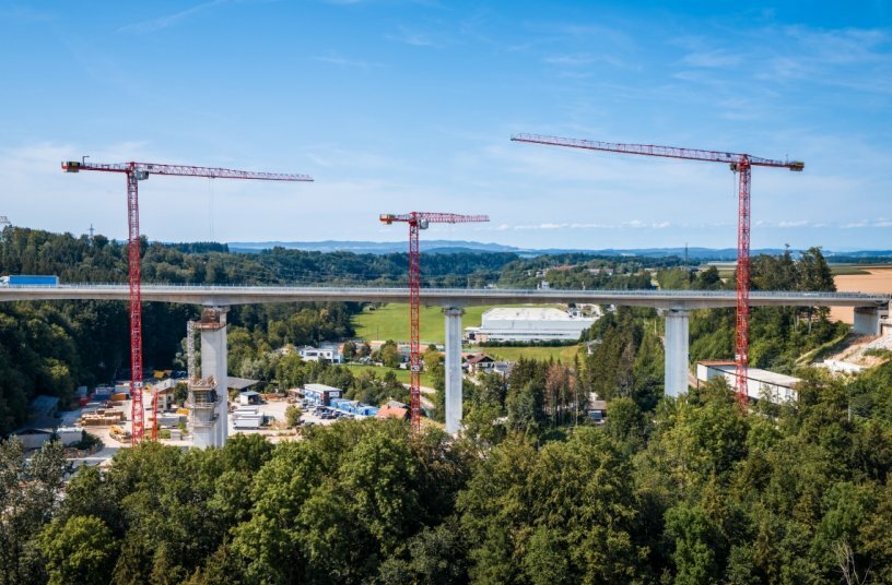 Three WOLFF Cranes Support Spectacular Aurach Valley Bridge Project<br>IMAGE SOURCE: WOLFFKRAN International AG
