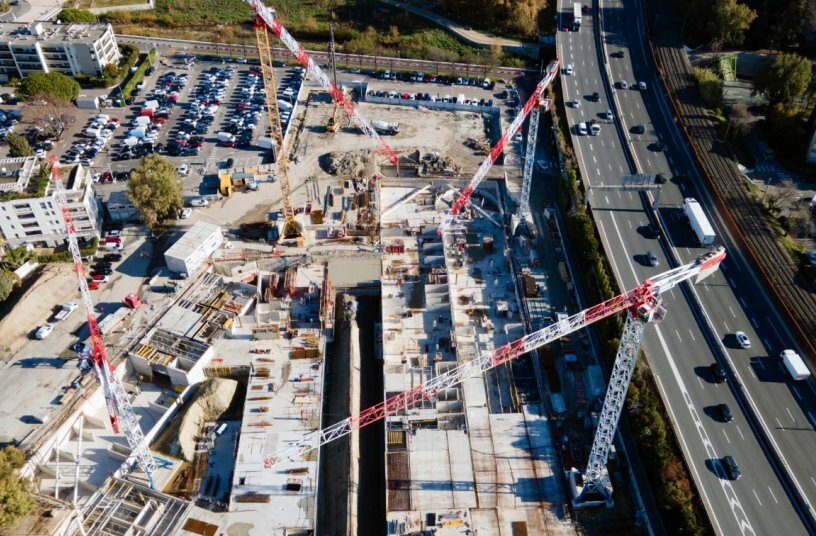 Five Potain tower cranes support construction of eco-district in southern France<br>IMAGE SOURCE: Manitowoc