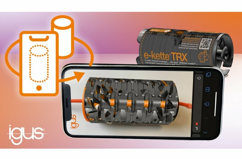 Per Augmented Reality können Kunden einen Röntgenblick ins Innere von Produkten und deren Mechanik werfen. Ein Beispiel hierfür: die Energiekette der Serie triflex TRX.<br>BILDQUELLE: igus GmbH
