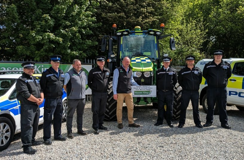 Devon and Cornwall Police receive the tractor from Masons Kings<br>IMAGE SOURCE: Eve Communications; John Deere