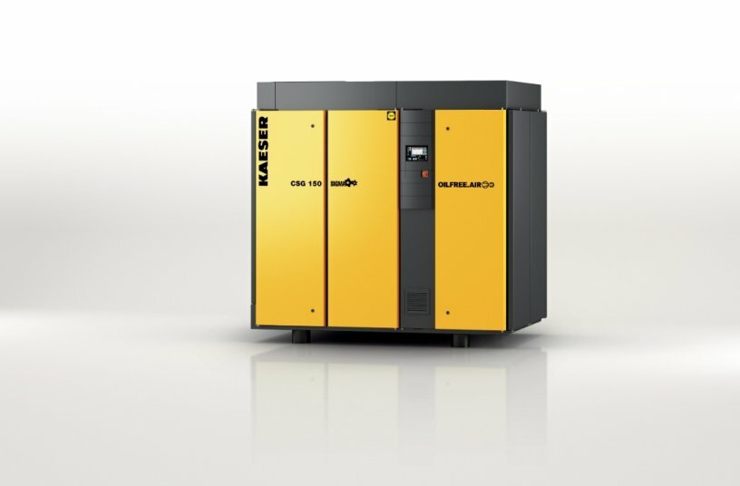 The CSG series (on the right with integrated i.HOC rotation dryer) delivers compressed air dependably and efficiently for oil-free applications.<br>IMAGE SOURCE: KAESER KOMPRESSOREN SE